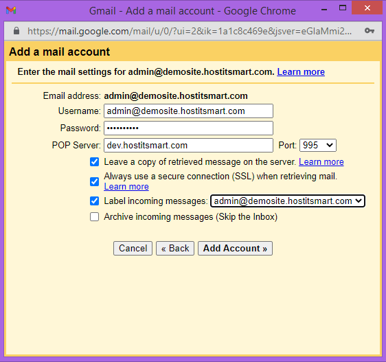 اتصال ایمیل هاست به Gmail - تنظیمات POP3 برای دریافت ایمیل